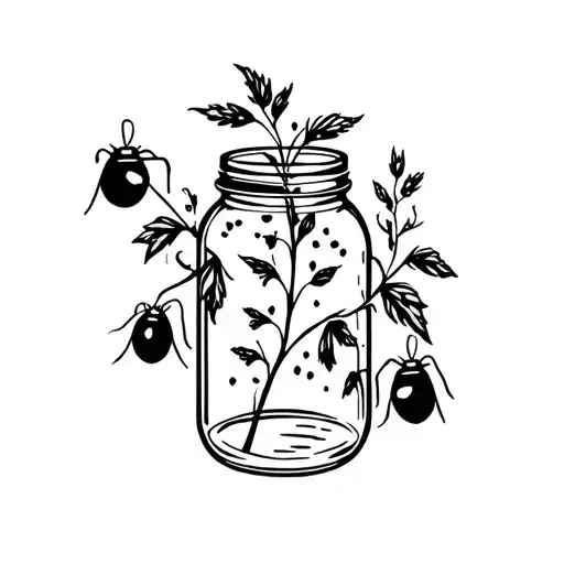 Plants And Lightning Bugs With Mason Jar