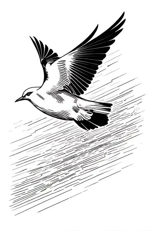 Lines And Bird Flying Towards
