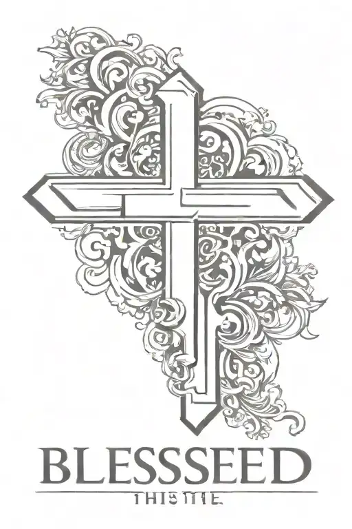 Cross On Above The Word Blessed Spelled Going Vertical