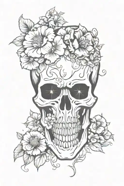 Demonic Skull With Flowers Coming