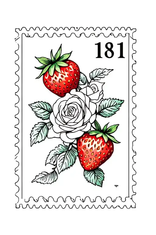 Postage Stamp With Strawberries And Roses