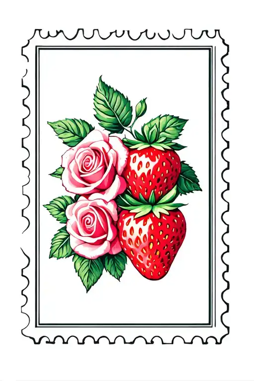 Postage Stamp With Strawberries And Roses