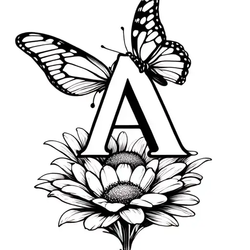 Butterfly On A Flower And A Hidden Letter A