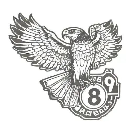 A Falcon With Its Wings Spread Wide With A Number Plate Saying W088le On Its Chest