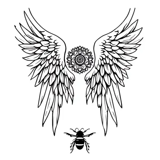Angel Wings With Bees And Mandala Design Incorporating Elements