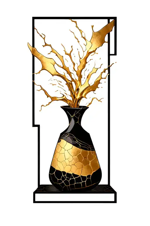 Long Simple Kitsungi Gold Cracks Through A Large Black Rectangle Vase