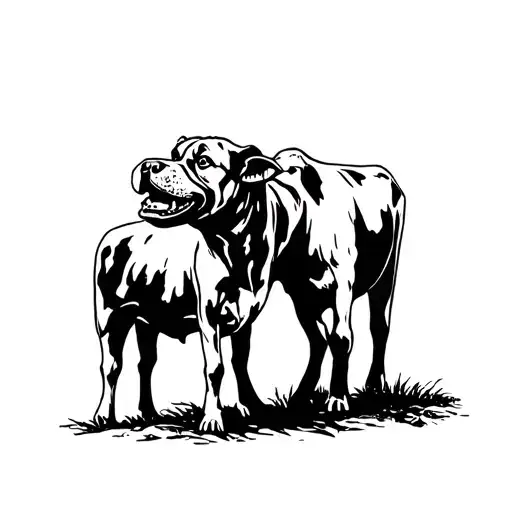 Big Mastiff Dog Snarling At A Cow With A Burrito In It's Mouth