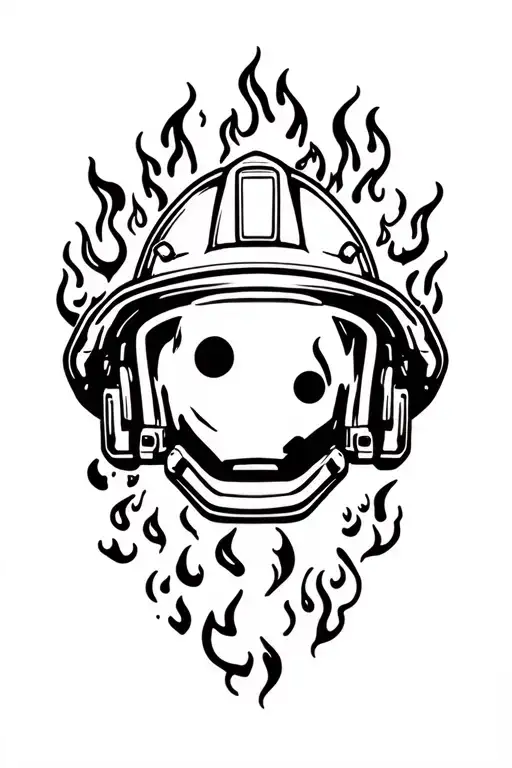 Firefighter Helment With Flames Surrounding