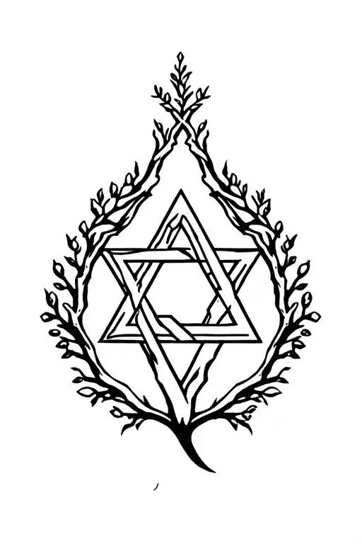 Tree With Handing Star Of David From Branch Surrounded