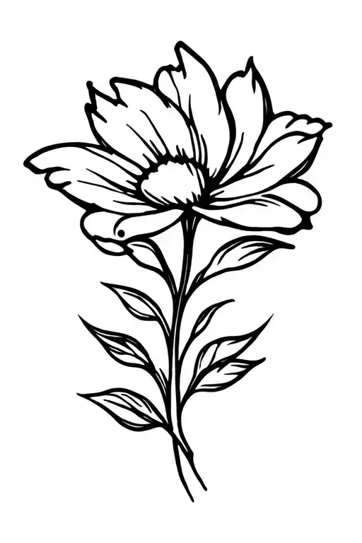 Long Traditional Style Flower On A Straight Stem With Leaves