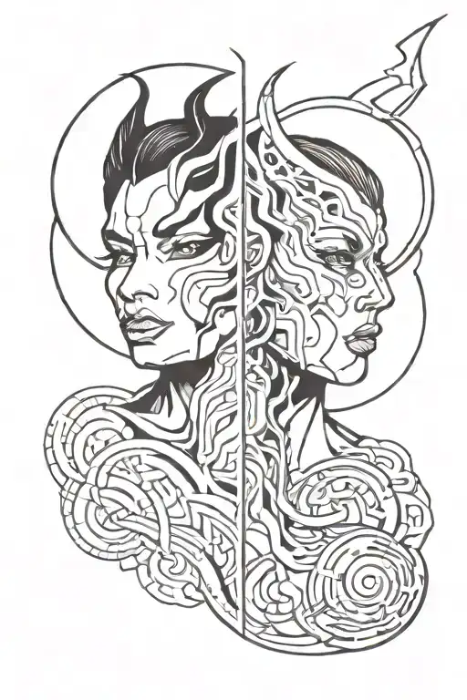 Gemini Split Personality Half Angle Face And Half Demon Face