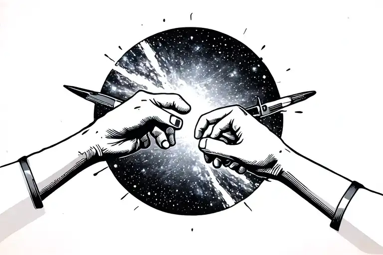 Rock Paper Scissors Cutting Through A Galaxy