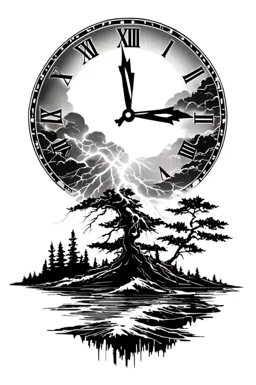 Lightining Storm And Time And Nature Scene