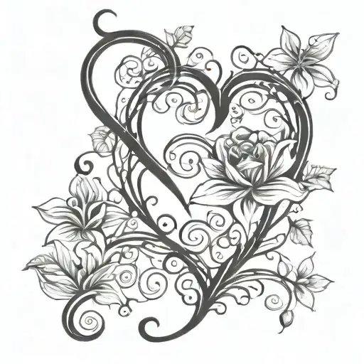 Vines Twisted Around Heart Blossoming Flowers