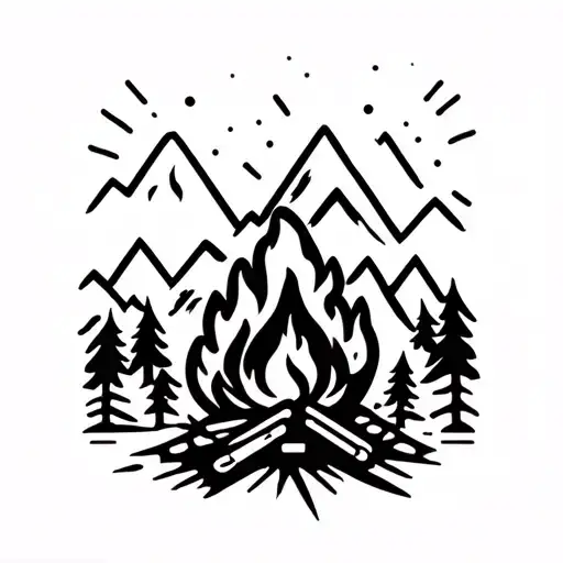 Camp Fire Near Mountains