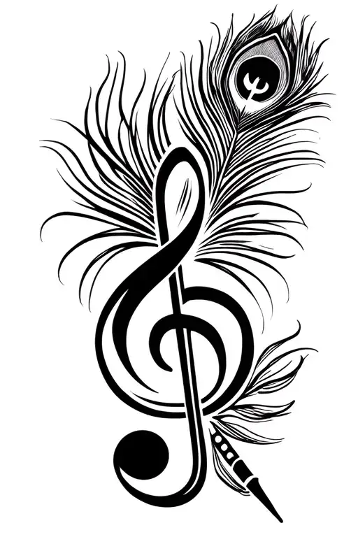 Treble Clef Music Symbol With Flute And Peacock Feather
