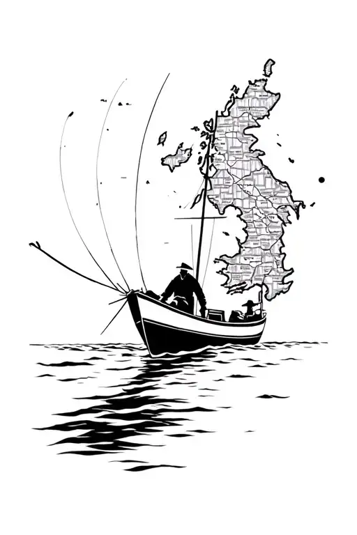 A Boat Piloting By An Elder Man Following A Map