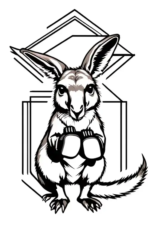 Kangaroo With Boxing Gloves In A Geometric Background