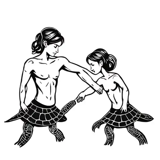 Turttle Male Withh Female And Son Holding Hands