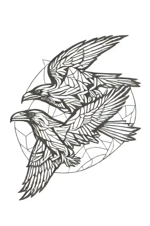 Ravens Flying With Abstract Elements