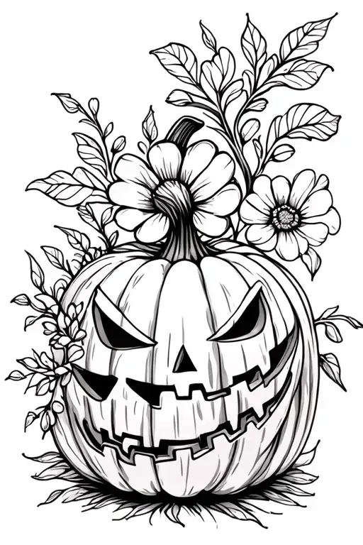 Halloween Pumpkin With Flowers