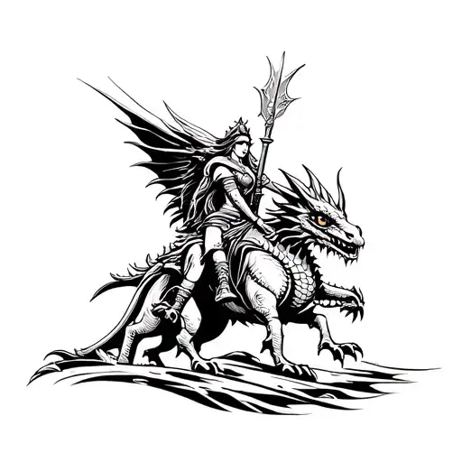 Viking Valkyrie Riding A Dragon