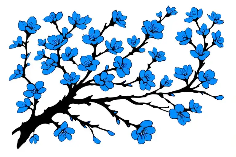A Dark Branch Of Blue Cherry Blossoms Wrapped