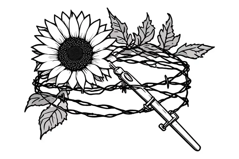 A Claymore Wrapped By Barbwire With A Sunflower On Top