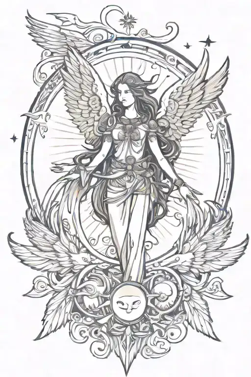 Seraphim With Eyes And Wings And A Sun And Moon Behind It