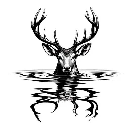 Stag Head Reflection In Water