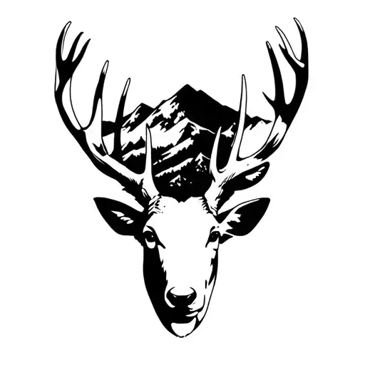 Stag Head With A Country Hill Background
