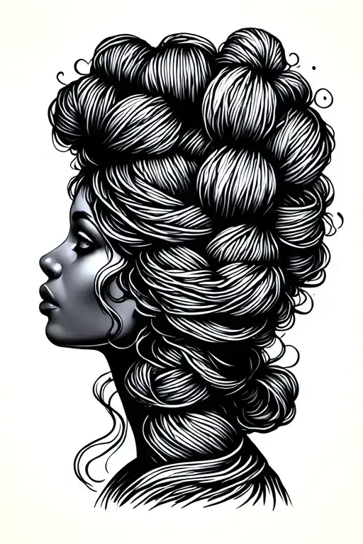 Female Face Side Profile With Yarn Exploding From Top Of Head Depicting Tangled Thoughts