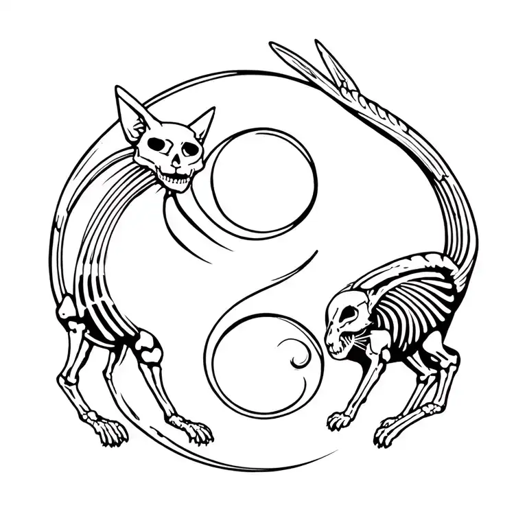 Yin Yang Made With Skeletal Cat And Skeletal Hare Chasing Each Other