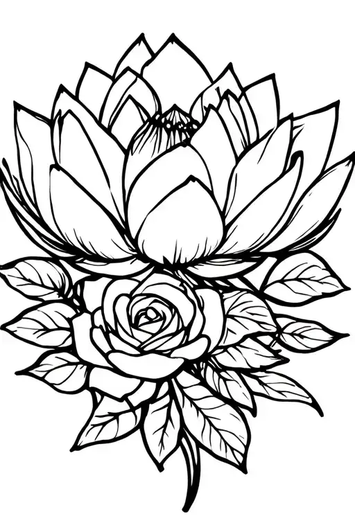 Lotus Flower With Roses Intertwined