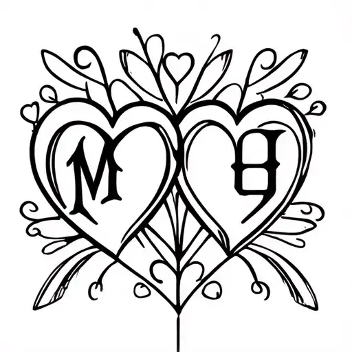 2 Hearts With Initials
