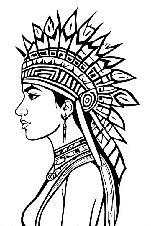 Aztec Woman Tattoo With Headdress