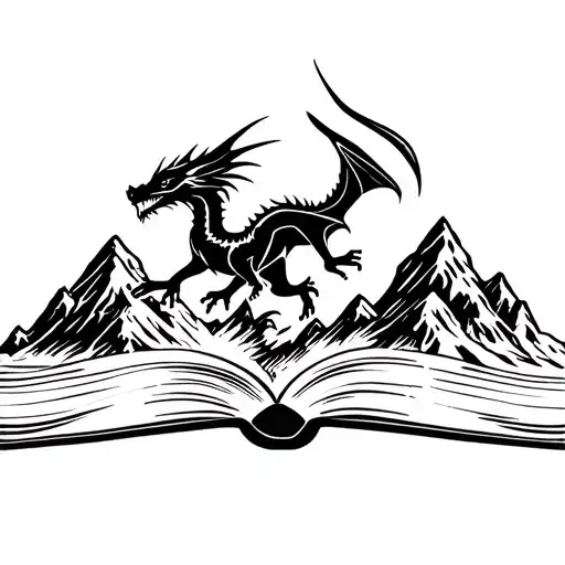 Dragon Flying Over A Mountain Range Coming Out Of A Book