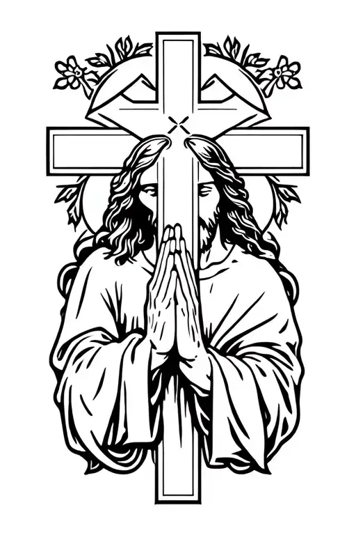 Catholic Cross With Jesus Praying