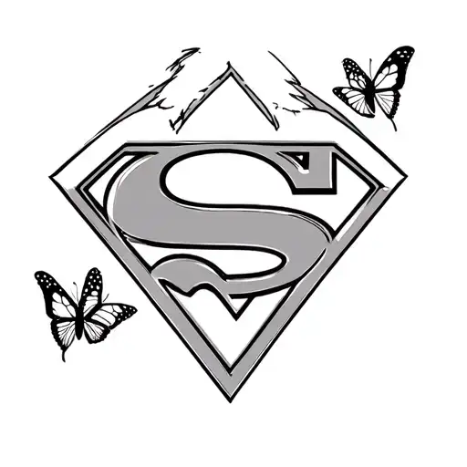 Superman Logo With Butterfly Surrounded Tattoo Design Black And White