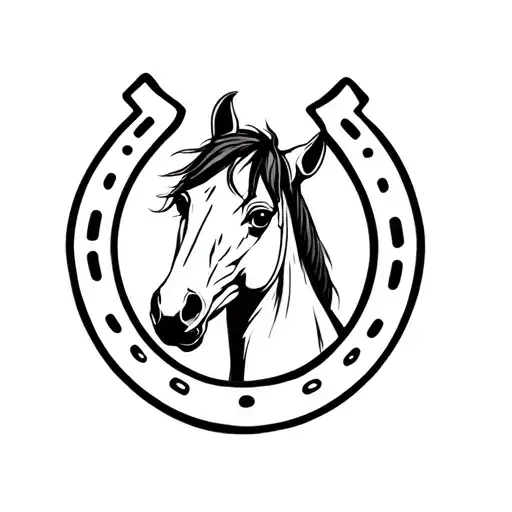 Head Of A Horse Looking Forward Inside Of A Horseshoe