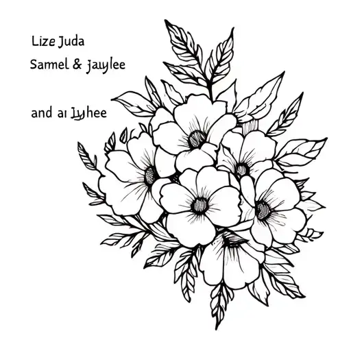 Floral Design Over The Right Arm With Chest With The Names Lize Juda Samuel And Jayhlee
