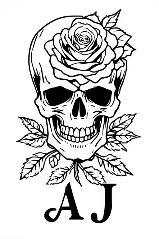 Skull And Roses With The Name Aj Written