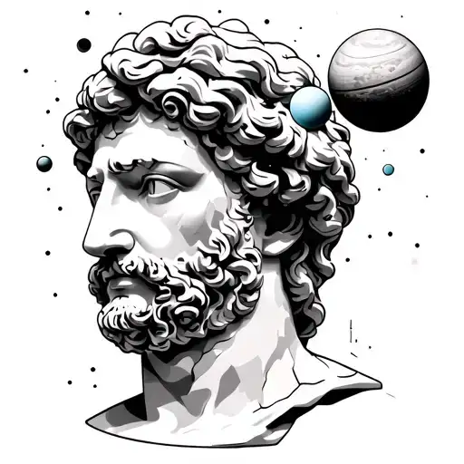 Marcus Aurelius Head Statue Cracked At The Top And Planets Coming Out Of It
