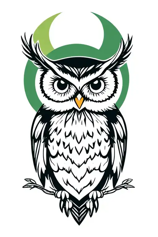 Owl With Jungle And The Moon With Two Colors Black And Green