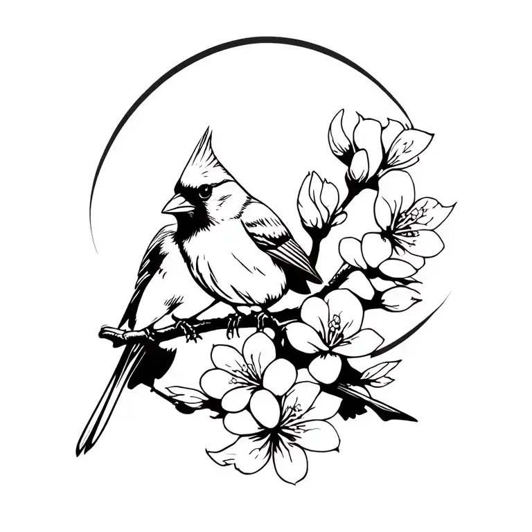 Cardinal Perched On A Dogwood Flowers