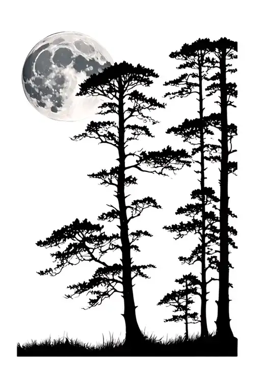 Full Moon Beyond The Trees
