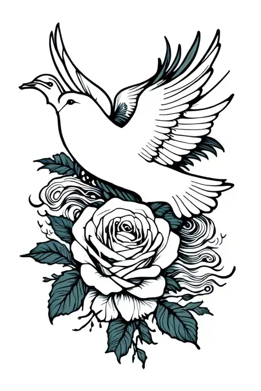Dove And Rose With Waves In Top Of Forearm