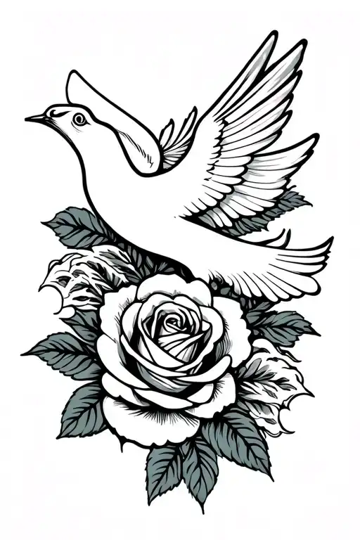 Dove And Rose With Waves In Top Of Forearm
