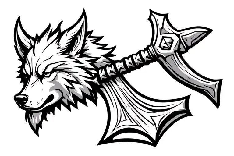 Viking Ax With A Wolf Head Placed On It