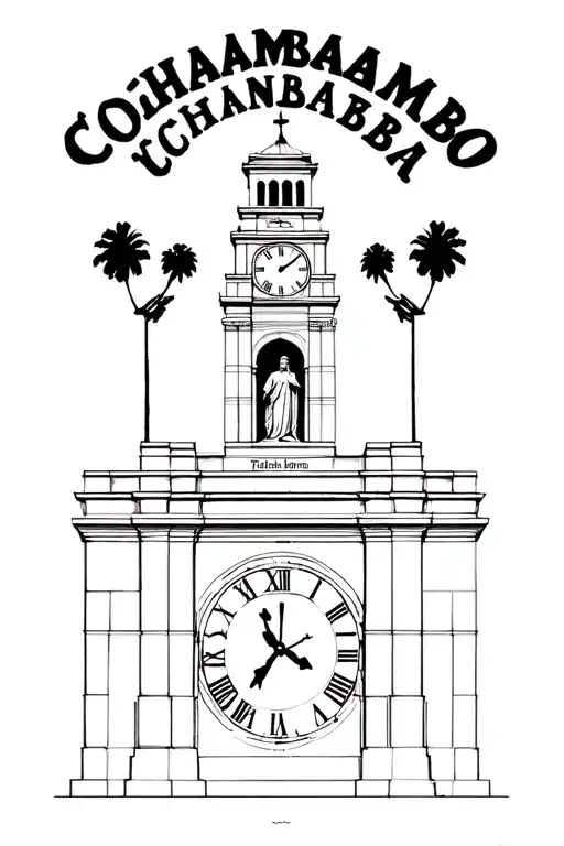 Cochambamba Statue Behind Cochambamba Clock Tower